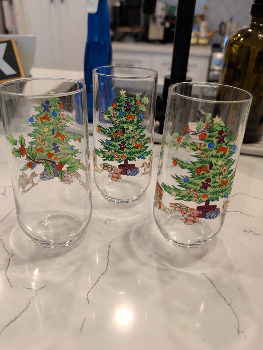 Vintage LUMINARC NOEL Christmas Tree 16 oz Tumblers Drinking Glasses